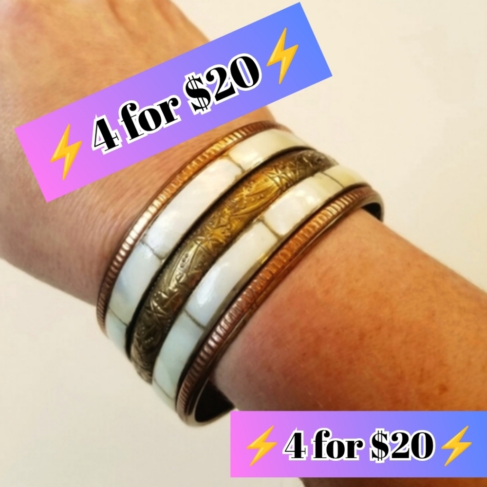 Mother of Pearl Bangle - Boho Vintage Bracelet⚡- Brass/Copper ⚡4 for $20⚡